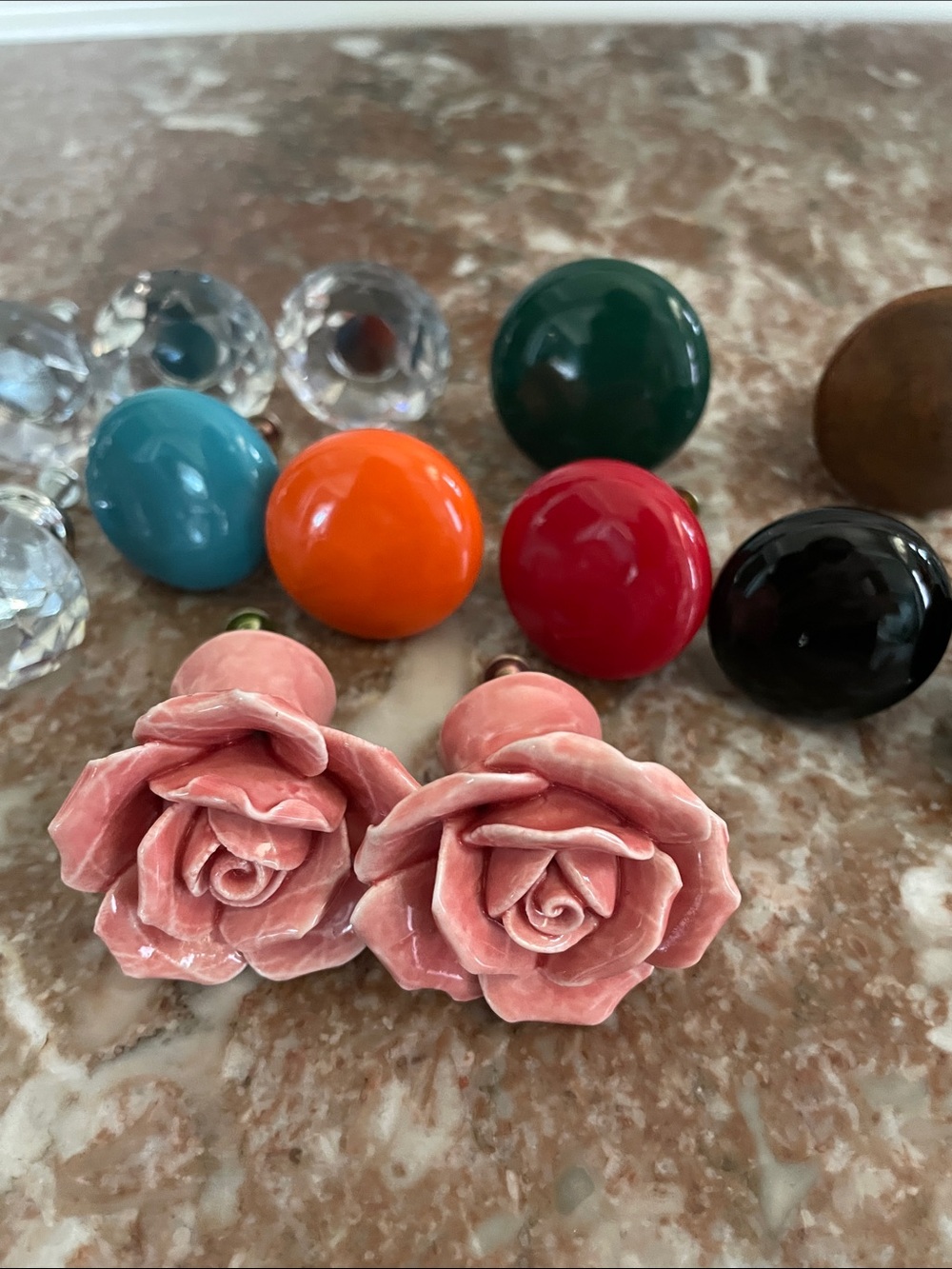 Assorted Decorative Drawer Knobs - Pink Rose, Crystal, Colorful Ceramic